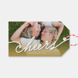 Cheers Calligraphy Script Gold Ombre Foto Holiday Geschenkanhänger