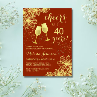 Cheers Champagne Floral Gold Terracotta Geburtstag Einladung
