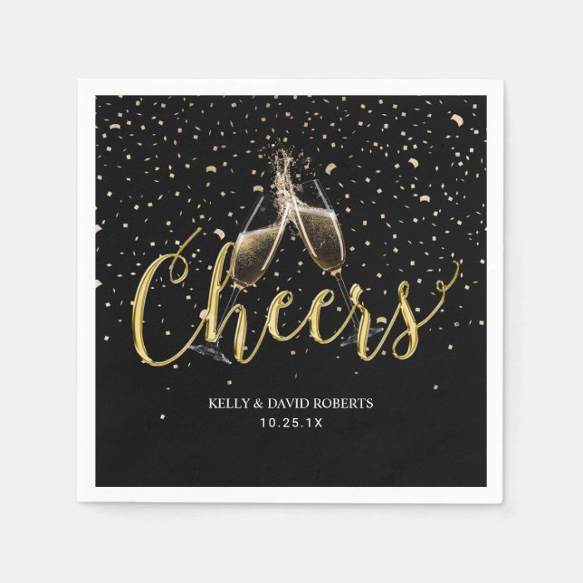 Cheers Champagne Toast Gold Confetti Serviette (Vorderseite)