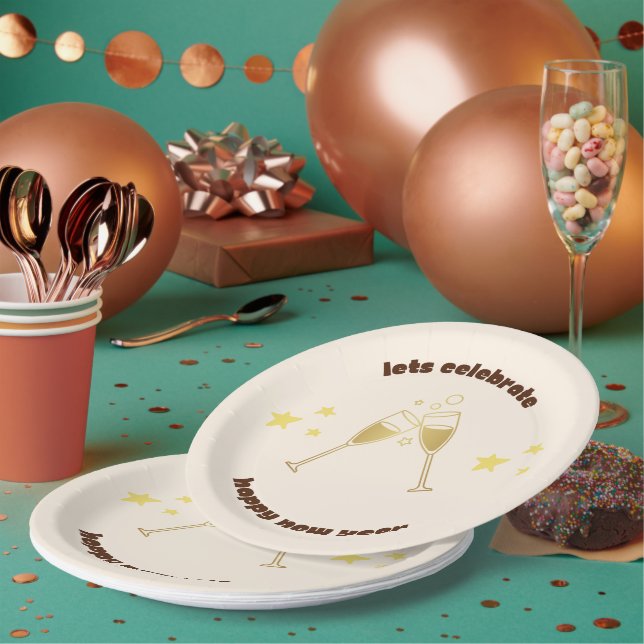 Cheers Champagner Gläser Neue Jahre Nachricht Pappteller (Multi)