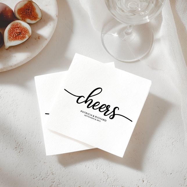 Cheers - Chic Black and White Calligraphy Wedding Serviette (Von Creator hochgeladen)