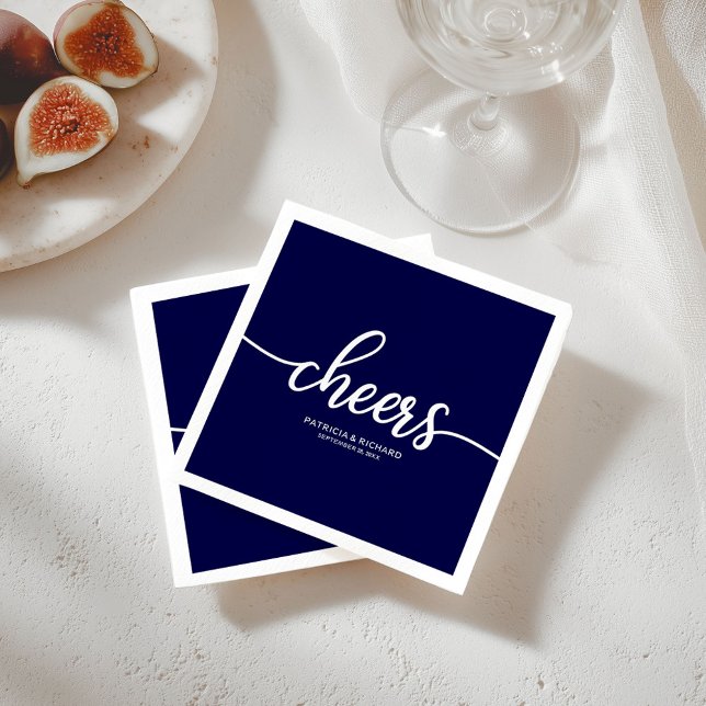 Cheers - Chic Navy Blue Calligraphy Wedding Serviette (Von Creator hochgeladen)