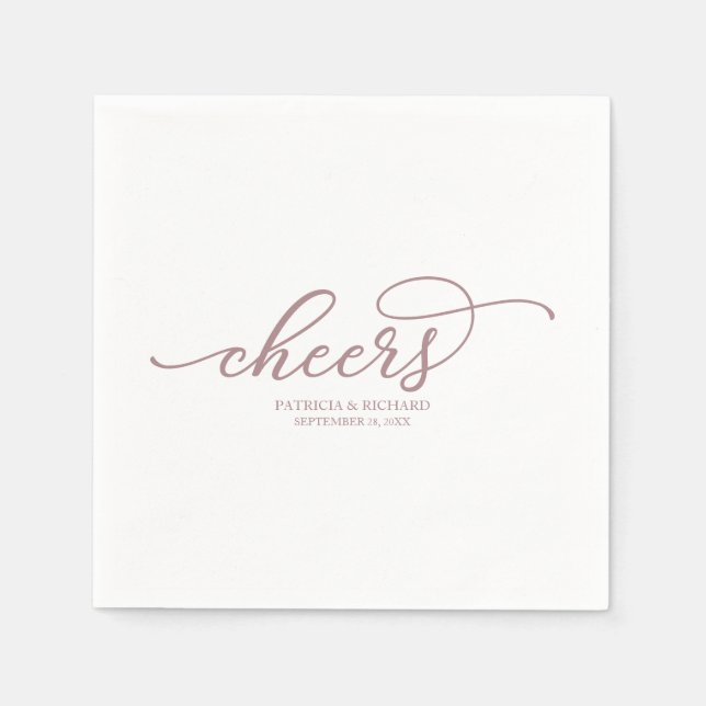 Cheers - Chic Rose Gold Script Wedding Napkins Serviette (Vorderseite)