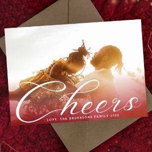 CHEERS Classic Lettering Roter Farbverlauf Foto Feiertagskarte