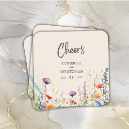 Cheers Colorful Wildblumen Elegante Beige Hochzeit Rechteckiger Pappuntersetzer