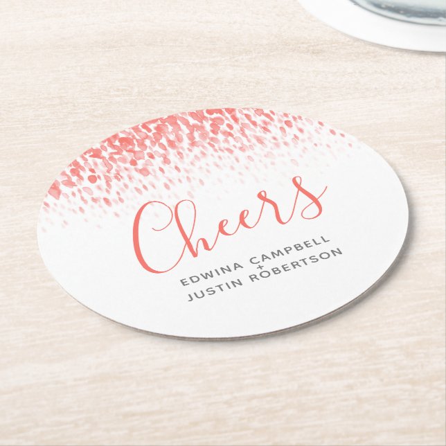 Cheers coral orange moderne Kunst Aquarellabstrich Runder Pappuntersetzer (Angewinkelt)