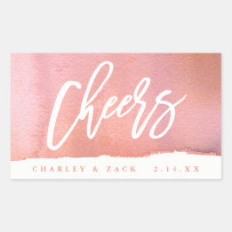 Cheers Coral Watercolor Mini Wein Champagner Label Rechteckiger Aufkleber