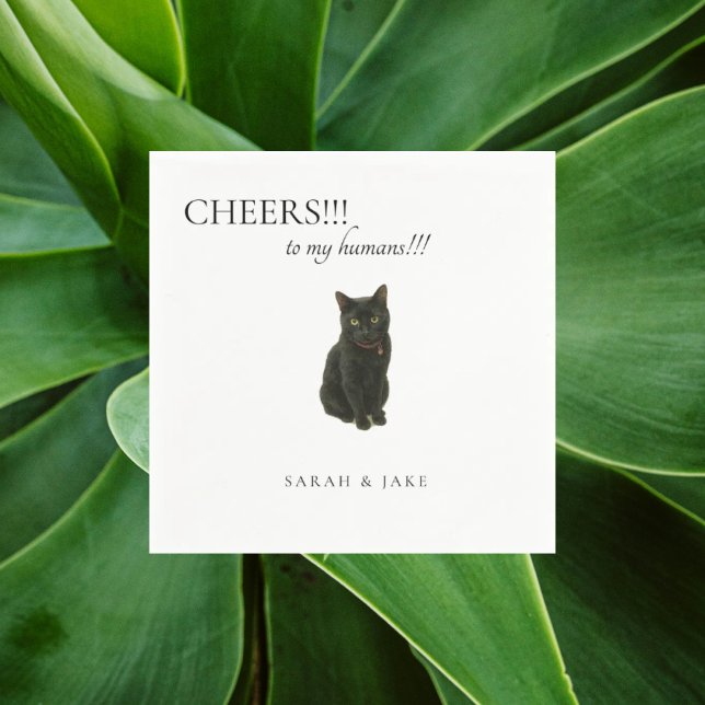 Cheers Custom Cat Black Text Hochzeit Napkins Serviette (Von Creator hochgeladen)