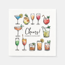 Cheers Doodle Drawing Holiday Cocktail Party Serviette