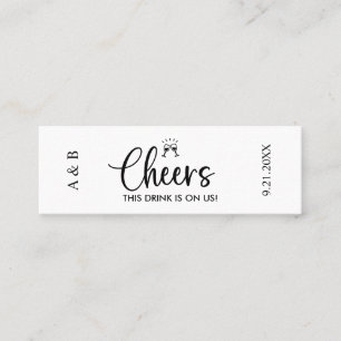 Cheers Drinks auf unserem Hochzeitsticket Mini Visitenkarte