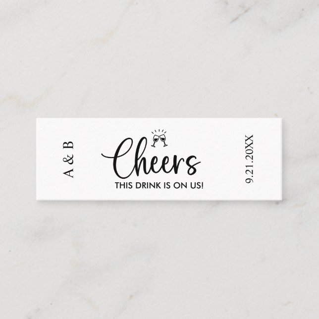 Cheers Drinks auf unserem Hochzeitsticket Mini Visitenkarte (Vorderseite)