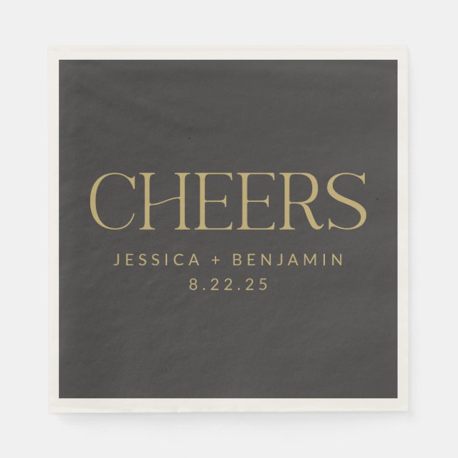Cheers EleganBlack mit Gold Typografy Wedding Serviette (Vorderseite)