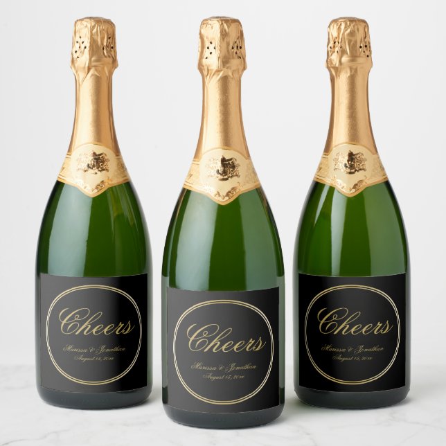 Cheers Elegant Black Gold Calligraphy Wedding (Flaschen)