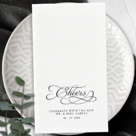 Cheers Elegant Bride & Groom Calligraphy Black Serviette