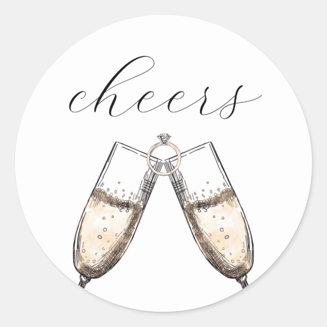Cheers Elegant Bubbly Champange Brautparty Runder Aufkleber (Vorderseite)