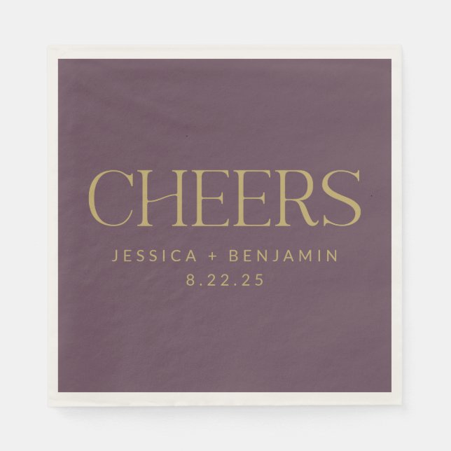 Cheers Elegant Eggplant Gold Typografy Wedding Serviette (Vorderseite)