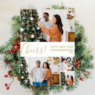 Cheers Elegant Modern Happy New Year Foto Collage Feiertagskarte