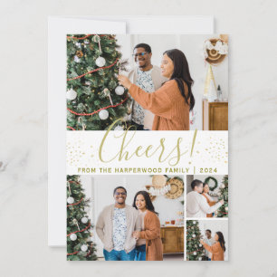 Cheers Elegant Modern Happy New Year Foto Collage Feiertagskarte