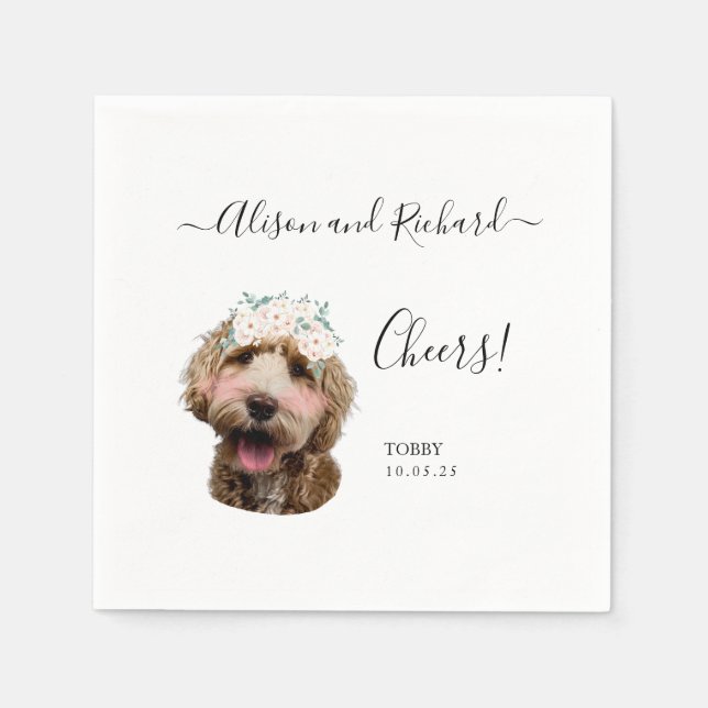 Cheers Elegant Script Cat Dog Photo Wedding Serviette (Vorderseite)
