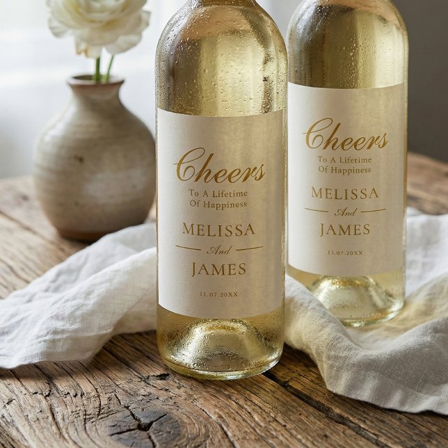 Cheers Elegant Script Wedding White Wine Label Weinetikett (Von Creator hochgeladen)
