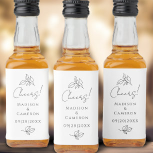 Cheers Elegant Wedding Black & White Blätter Gefal Alkoholflaschenetikett