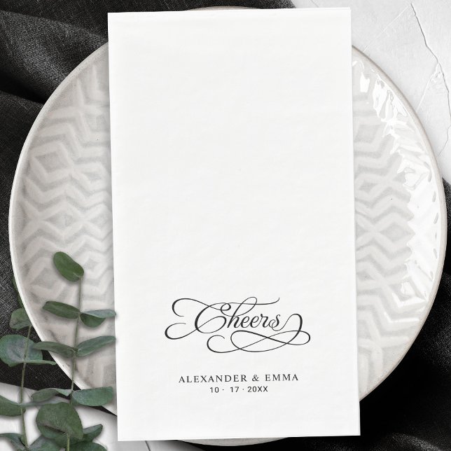 Cheers Elegant Wedding Black & White Calligraphy Serviette (Cheers Elegant Wedding Black & White Calligraphy Paper Guest Towels)