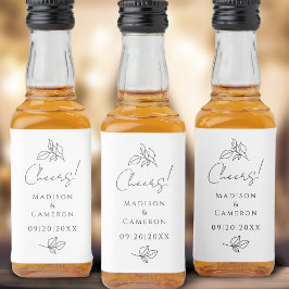 Cheers Elegant Wedding Black & White Leaves Favor Alkoholflaschenetikett