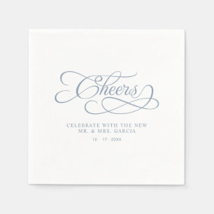 Cheers Elegant Wedding Calligraphy Dusty Blue Serviette