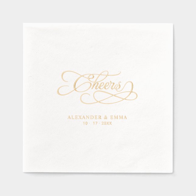 Cheers Elegant Wedding Calligraphy Real Gold Servietten Mit Folie (Vorderseite)