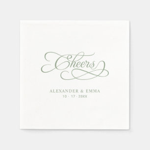 Cheers Elegant Wedding Sage Green Calligraphy Serviette