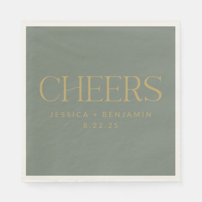 Cheers Elegante Sage mit Gold Typografy Wedding Serviette (Vorderseite)