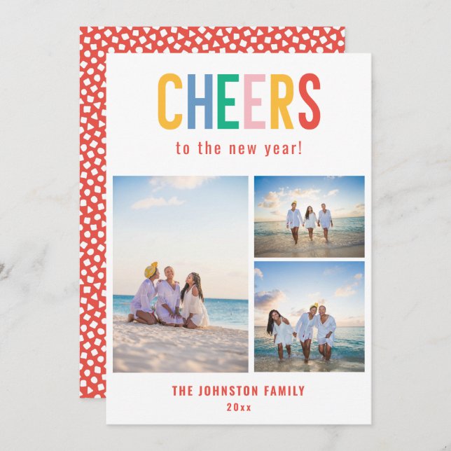 CHEERS farbiges Neujahrsfest - Foto Feiertagskarte (Vorne/Hinten)