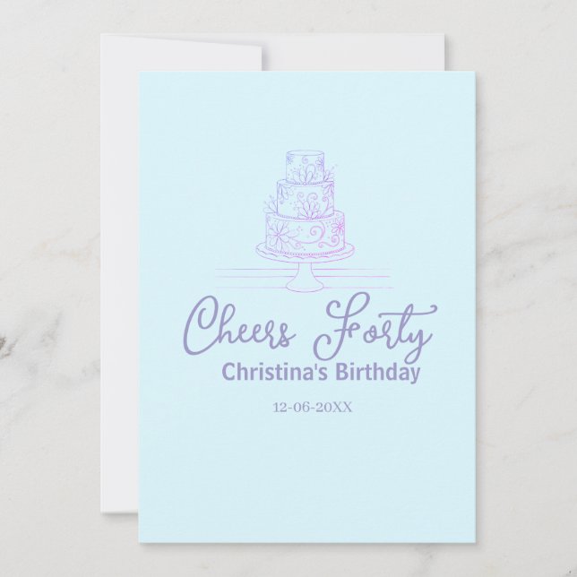 Cheers forty happy birthday cake blue purple name  (Vorderseite)