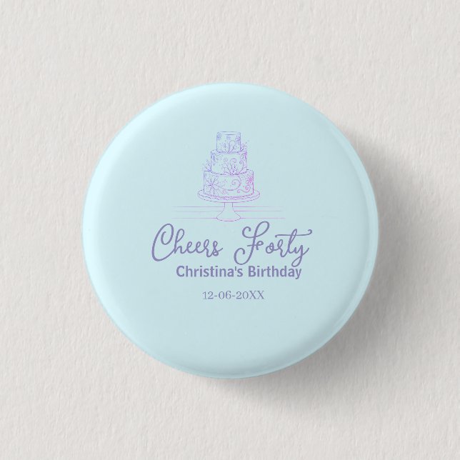 Cheers forty happy birthday cake blue purple name  button (Vorderseite)