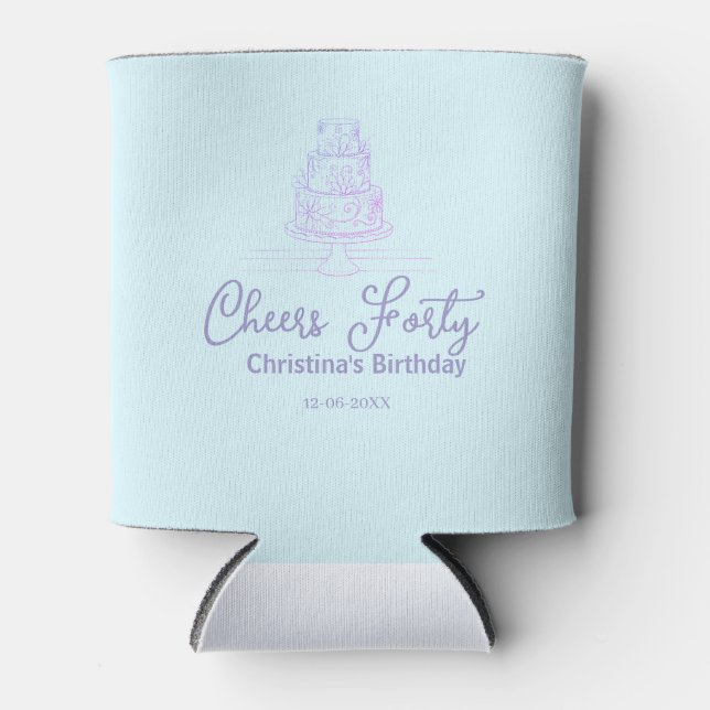 Cheers forty happy birthday cake blue purple name  dosenkühler (Vorderseite)