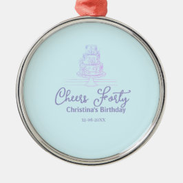 Cheers forty happy birthday cake blue purple name  ornament aus metall