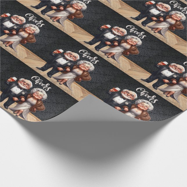 Cheers Funny Old Couple bedruckt für die Stadt Geschenkpapier (Ecke)