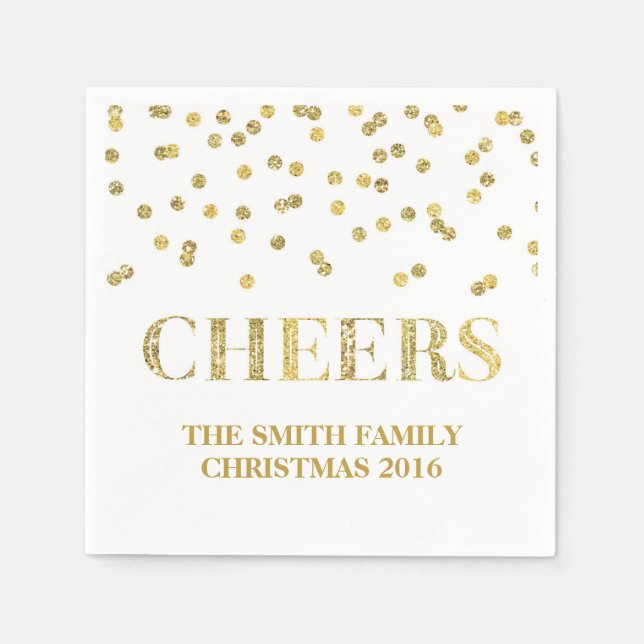 Cheers Gold Glitzer Confetti Christmas Napkin Serviette (Vorderseite)