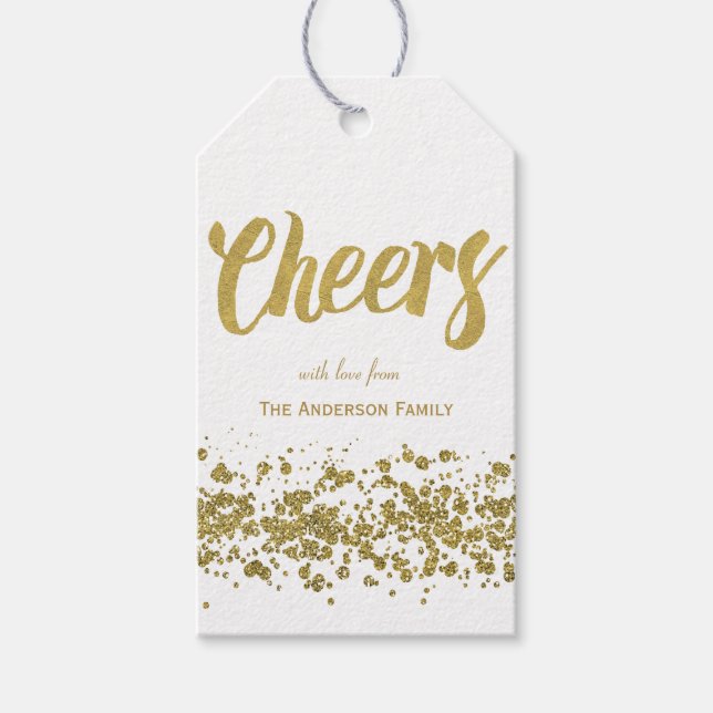 Cheers gold Glitzer Geschenketiketten Geschenkanhänger (Vorderseite)