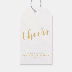 'Cheers' Gold Moderne Skripte Hochzeit Wein Gesche Geschenkanhänger