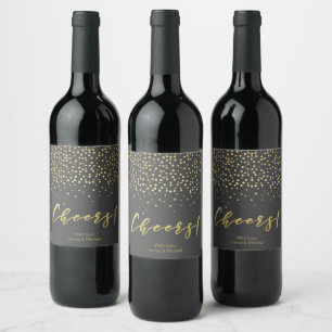Cheers - Gold Script & Confetti Weinetikett