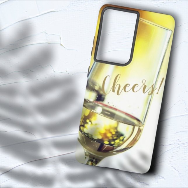 Cheers Golden Bokeh Weißes Weinglas Samsung Galaxy Hülle (phone case back )