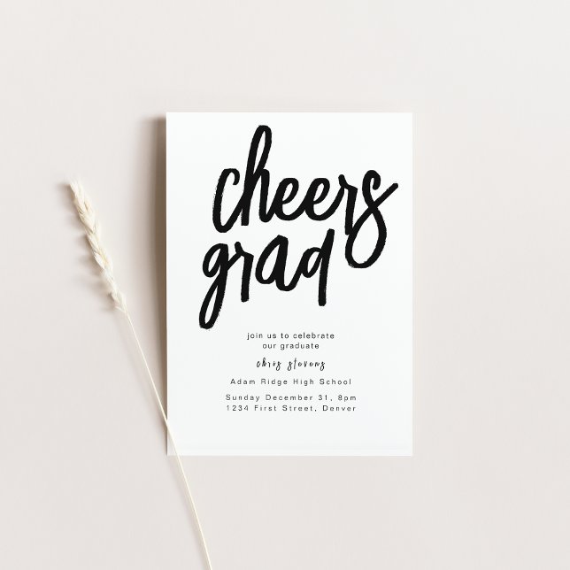 Cheers Grad Party Schwarz und Weiß Einladung (Von Creator hochgeladen)