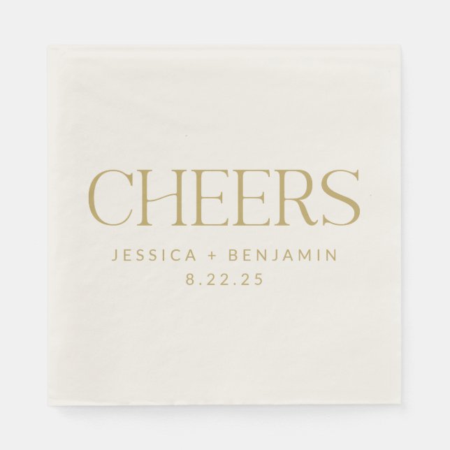 Cheers Groovy Gold Typografie Custom Wedding Serviette (Vorderseite)