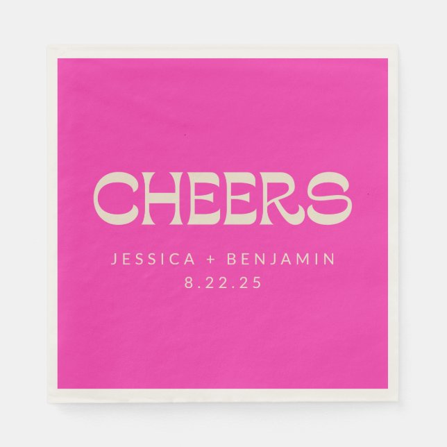 Cheers Groovy Hot Pink Typografy Names Wedding Serviette (Vorderseite)
