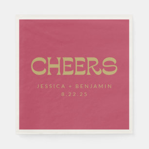 Cheers Groovy Magenta Gold Typografy Name Wedding Serviette