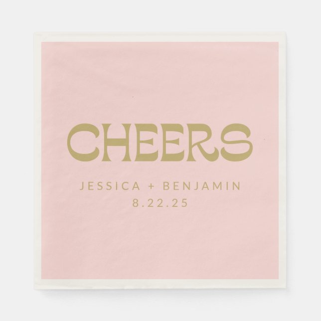 Cheers Groovy Pink Gold Typografy Names Wedding Serviette (Vorderseite)