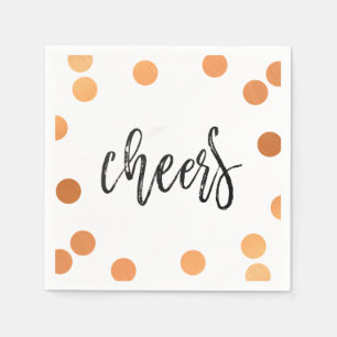 CHEERS HAND LETTERED SCRIPT Black Kupfer Konfetti Serviette