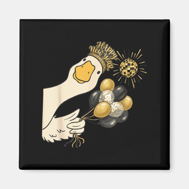 Cheers Happy New Year 2026 Goose With Balloon Disc Magnet (Vorne)