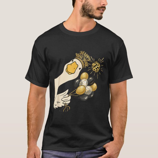 Cheers Happy New Year 2026 Goose With Balloon Disc T-Shirt (Vorderseite)